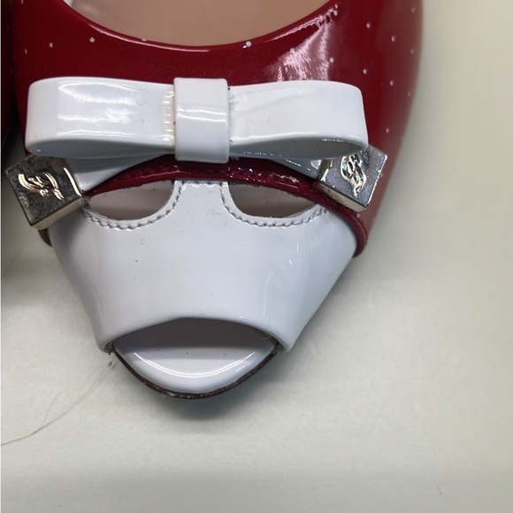 GIOVANNI FABIANI MADE IN ITALY LEATHER Red and White Wedge Slingback Sandals - Picture 4 of 8